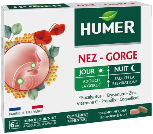 Humer - Comprimés - Jour/Nuit - Nez - Gorge - 9 personnes sur 10 satisfaites - 5 jours de prise