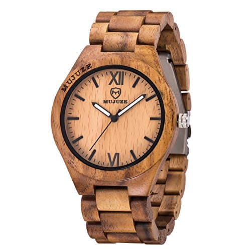 MUJUZE Montre Bois Homme, Montre en Bois Analogique à Quartz, Naturelle légère, Fait Main, Aiguilles Lumineuses(Bois d'acacia)