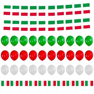 1 Morceau De Bannière De Drapeau Italien, 10 Morceaux De Drapeaux Italiens Agités à La Main, 30 Morceaux De Ballons, Ensemble De Décoration De Fête Sur Le Thème Italien, Fournitures De Fête Pour Fans