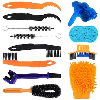 Aoreun Kit de nettoyage pour vélo, 12 Kit d'outils de Nettoyage de Vélo, Bicyclette Outil de Nettoyage pour chaîne de vélo, pignon, Pneu, Coin de Cyclisme Tache Propre pour Tous Les Types de Vélos
