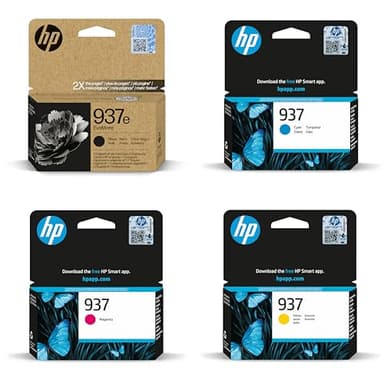 HP 937e (XL) Noir & 937 Capacité standard Cartouche d'encre Cyan/Magenta/Jaune Lot de 4 cartouches d'encre compatibles avec OfficeJet Pro 9122e 9135e 9125e 9132e 9730e 9120e 9720e 9120b 9117b 9110b