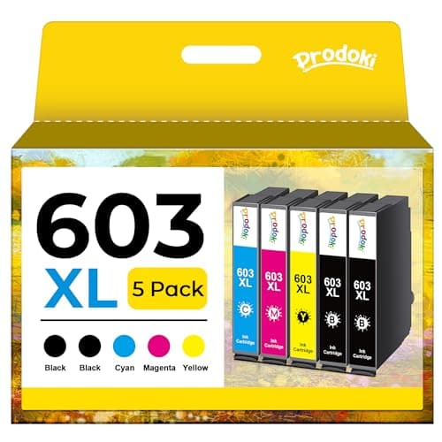 Prodoki 603 XL Cartouche d'encre Remplacement pour Epson 603 603XL Cartouche pour Expression Home XP 2100 XP 2150 XP 4155 XP 4105 XP 3150 XP 2155 XP 3100 XP 4100 XP 4150 Workforce WF 2850D(5er-Pack)