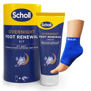 Scholl Kit Nuit hydratation intense des pieds - Crème hydratante 60 ml et 1 paire de chaussettes en gel réutilisables pour talons - Pieds secs hydratés, résultats visibles dès la première application