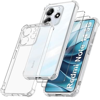 FLLAO Coque Antichoc Compatible avec Xiaomi Redmi Note 14 5G(Pas pour 4G) et 2 Pièces Protection Écran en Verre Trempé, Étui de Silicone Mince Souple TPU Bumper Coins Renforcés Housse, Transparent