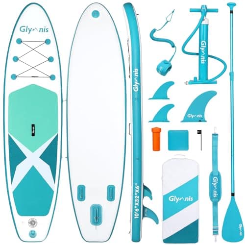 Glymnis Sup Board Stand Up Paddling Board Gonflable Stand Up Paddle Board Set 10'6 "320x80x15cm 6 Pouces d'épaisseur avec Pompe à air à pagaie en Aluminium et Accessoires complets
