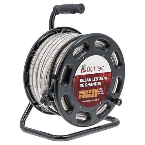 BATILEC - Enrouleur Ruban LED de Chantier 25mètres– Puissant, Robuste et Pratique