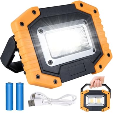 Bizcasa Projecteur LED Rechargeable 30W, 2000LM Lampes de Travail à LED,Projecteur Chantier USB Lampes de Camping Imperméable Portable avec 3 Modes pour Garage,pêche[Avec 2 accus 18650](1pc)