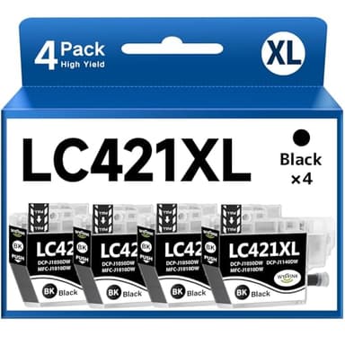 WYFYINK LC421 XL Cartouche d'encre Noir Compatible avec Brother LC421 XL LC421XL LC 421 Compatible avec Brother DCP-J1050DW MFC-J1010DW DCP-J1140DW (4 Noir)