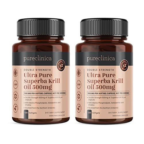 Huile de Krill Ultra Pure 500mg x 240 gélules (2 bouteilles) - provenant des eaux non polluées de l'Antarctique et riche en Astaxanthine et Oméga-3.