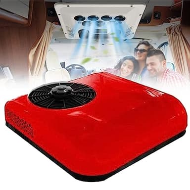 USEBEM 12V/24V DC RV Climatiseur,RV Climatiseur De Toit,Climatiseur Silencieux,pour Camping-Cars,Bus,Excavatrices,Camping-Cars,VéHicules Agricoles,Red-12V