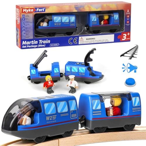Train de locomotives à Piles(Connexion Magnétique), Train Electrique Enfant, Train en Bois Compatible avec Thomas, Brio, Chuggington, Jouet pour Tout-Petits pour dès 3 Ans
