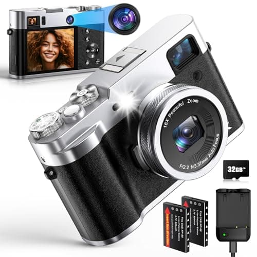 Appareil Photo Numérique 5K, NEZINI 48MP Appareil Photo Compact avec Double Objectif, Appareil Photo Vlogging avec Carte SD 32G, Viseur, Stabilisation 6 Axes pour Débutants, Adolescents