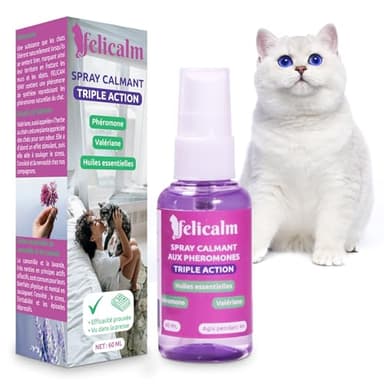 FELICALM Paris/Spray CALMANT à la VALERIANE/Anti Stress/pour Chat et Chaton/PHYTOTHERAPIE : HUILES ESSENTIELLES: VALERIANE+Camomille+ Lavande+PHEROMONE féline.