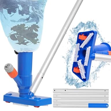 Nettoyeur de Piscine 143cm - 4 Tiges Amovibles en Aluminium, Tête D'aspiration pour L'étang avec Sac à Feuilles pour Le Nettoyage par Aspiration du Fond de la Piscine Mini Nettoyeur pour Spa/Fontaine