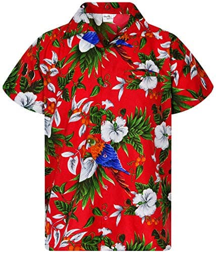 King Kameha Funky Chemise-Hawaienne, Manche-Courte, Cherry-Parrot, Rouge, XXL
