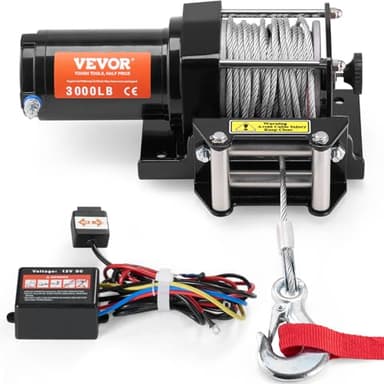 VEVOR Treuil Électrique VTT UTV Capacité de Traction 1361 kg 12 V CC avec Câble en Acier à 7 Brins Φ 0,5 x 1188,7 cm, Contrôle Filaire, Étanchéité IP55, Treuil pour Remorquage VTT UTV Tout-terrain