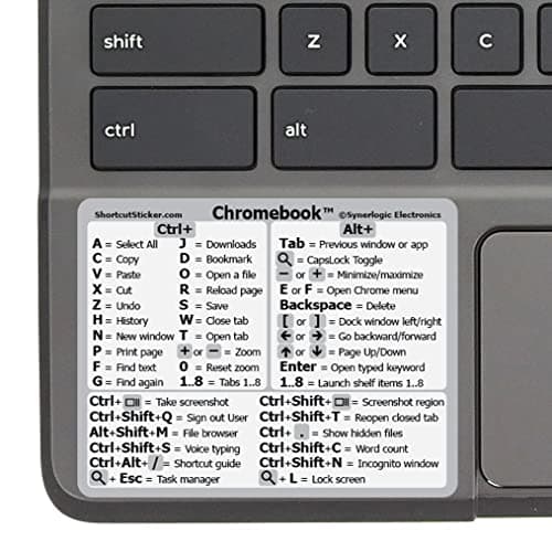 SYNERLOGIC Chrome OS Reference Keyboard Shortcut Sticker - White Vinyl - Size 3"x2.65" for Any Chromebook Laptop Compatible Brands Google Pixelbook HP Asus Acer Lenovo Samsung Dell and More