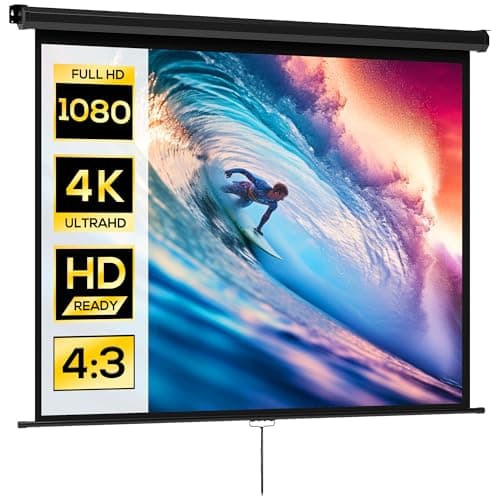 HOMCOM Écran de Projection de 84 Pouces, écran vidéoprojecteur, pour Home cinéma, 4:3 4K HD, Fixation Mur ou Plafond, 181 x 8 x 138 cm, Noir