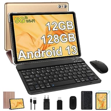 SEBBE Tablette 10 Pouces Android 13 Tablette 12 Go RAM+128 Go ROM (TF 1 to), Tablette Tactile avec Processeur Octa-Core 2.0 GHz, 5G WiFi丨5+8MP丨6000mAh丨Bluetooth 丨Certifié GMS丨2 en 1 Tablette - Or
