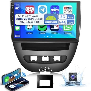 2G&64G Podofo 9'' Autoradio pour Toyota Aygo/Peugeot 107/Citroen C1 2004-2014 avec Carplay sans Fil Android Auto, écran Tactile Bluetooth HiFi/RDS/Radio FM + WiFi Navi/Caméra de recul AHD/CANBUS