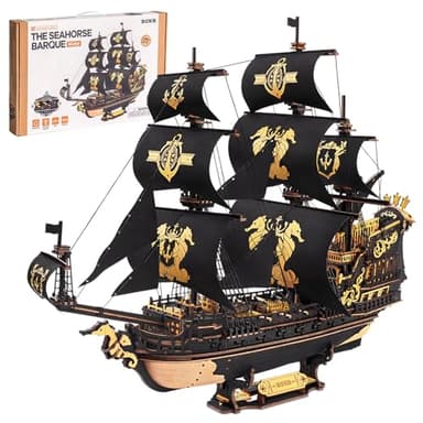 ROKR Puzzle 3D Bois Barque Hippocampe MCB02 Maquette Bateau Adulte Construire Kit Modélisme Décoration Bureau Maison Cadeau Homme