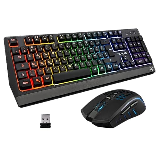 The G-Lab Combo Tungsten - Ensemble Clavier et Souris Gamer sans Fil Rétro Éclairés - Clavier Gaming Wireless AZERTy + Souris Wireless 2400 DPI - Pack pour PC PS4 PS5