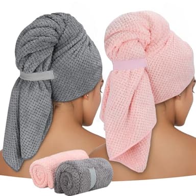 ytorgr 2 pièces Serviettes Microfibre pour Cheveux Longs,Cheveux Séchage Serviettes 100x 60 cm Turban Cheveux Séchage Rapide Super Absorbantes
