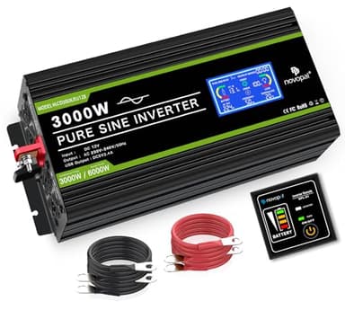 NOVOPAL Convertisseur Pur Sinus 3000W- Onduleur Convertisseur 12V 220V 230V avec télécommande et Dual AC Prises et écran LCD,pour Voiture, Caravane, Bateau, Camping, Voyage