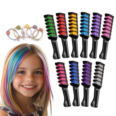 Magicat PEIGNE À CRAIE POUR CHEVEUX Set - 10 couleur de cheveux pour enfants et 5 élastiques I Pour anniversaire ou cadeaux pour filles I Couleur lavable I Accessoires de cheveux