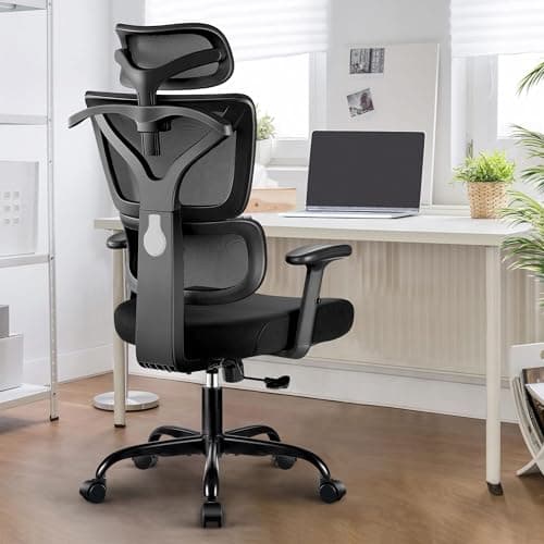 DoChair Chaise Bureau Dossier en Maille Extensible Ergonomique Appui-tête réglable et Chaise de Bureau en Hauteur avec Cintre, Noir