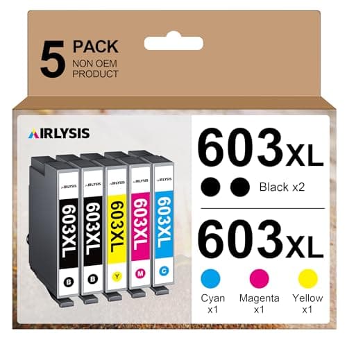 AIRLYSIS 603 XL Cartouche d'encre Compatible pour Epson 603 603XL Cartouche pour Expression Home XP 2100 XP 2150 XP 2105 XP 4105 XP 4150 XP 4155 XP 2155 XP 3150 XP 3100 Workforce WF 2850 (Paquet de 5)