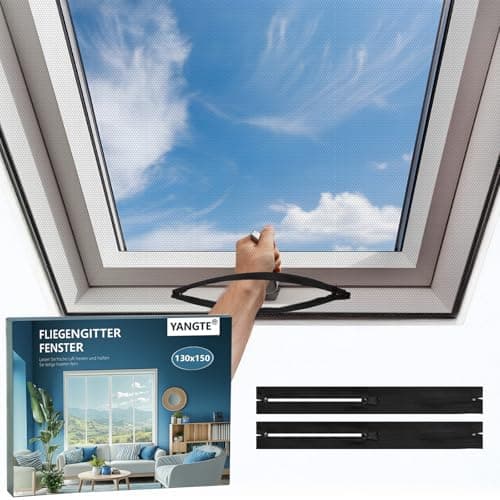 YANGTE Moustiquaire Fenetre 2 Pièces 130 x150 cm Moustiquaire pour Fenêtre de Toit Fenêtre à Soufflet Sans Percage Découpable et Lavable