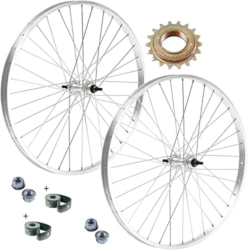 Paire de roues de jante avant + arrière 26" x 1. 3/8 vélos + pignon à cliquet 18 dents 1 vitesse aluminium / acier 26 x 1,38 hollande vélo ville vélo marche écrous de fixation et rabat inclus