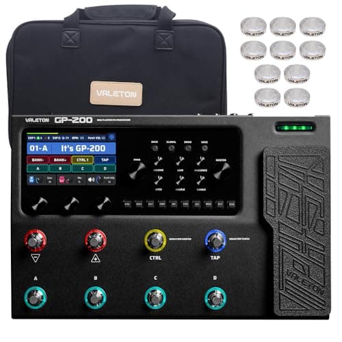 VALETON Processeur Multi-Effets pour Guitare et Basse avec Modélisation d'Ampli IR Cabinets 240+ Effets 140 Simulations d'Ampli Looper Interface Audio USB MIDI I/O Pédale d'Expression GP-200 + Sac