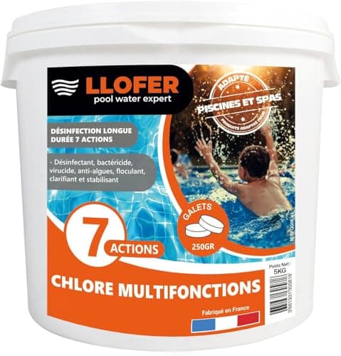 Llofer-Chlore Multifonction en Galet de 250g - 5kg - Désinfection Longue Durée 7 en 1, 92% de Chlore Fabriqué en France