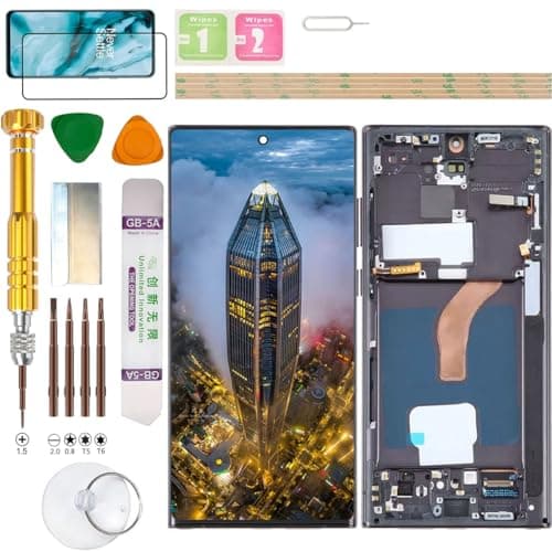 Gadget Troops Kit de remplacement d'écran LCD (sans empreinte digitale) pour Samsung Galaxy S22 Ultra SM-S908B/DS, S908B, S908U, S908U1, S908W, S908N, S9080, S908E (Noir)