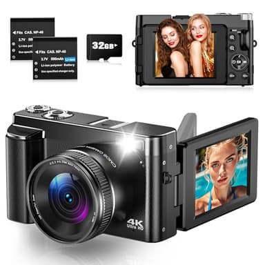 Appareil Photo Numérique 4K 48MP Autofocus Appareils Photo Numériques avec Écran Rabattable à 180° De 3", Appareil Photo Compact 4K avec Carte De 32 Go, Zoom Numérique 16X pour Débutants, Adolescents
