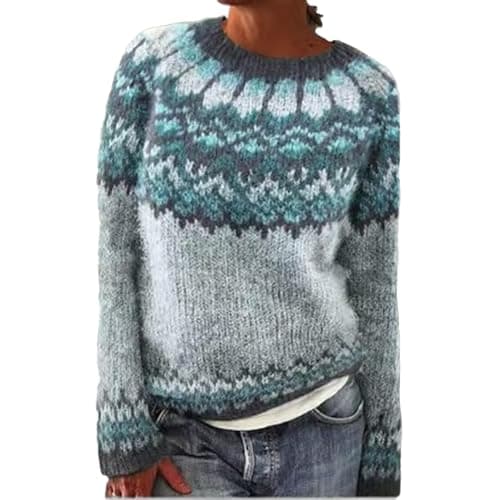 Pull Islandais Femme, Pull Femme Long Meilleures Ventes Livres 2024, Pull De Noel Rigolo Femme Chaud Sweatshirts Femme Crochet Tricot Mode Culotte Dim Femme Coton， Pull Femme Grande Taille, Col Rond