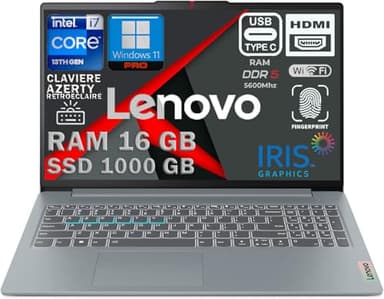 Lenovo Ordinateur Portable Professionnel Intel Core i7 13ᵉ Gén, RAM 16Go DDR5, SSD 1To, Écran 15.6" FHD Antireflet, WiFi 6E, Copilot IA, Clavier AZERTY Rétroéclairé, Empreinte Digitale, Win 11 Pro