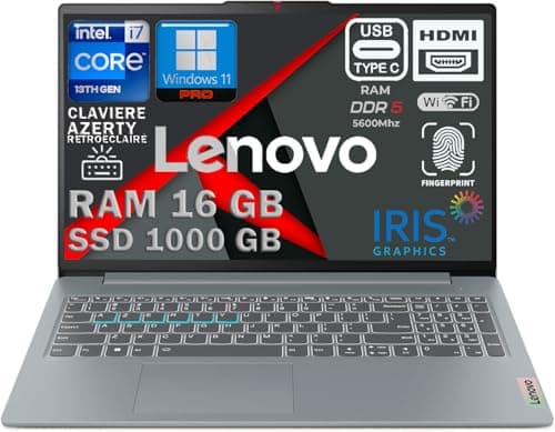 Lenovo Ordinateur Portable Professionnel Intel Core i7 13ᵉ Gén, RAM 16Go DDR5, SSD 1To, Écran 15.6" FHD Antireflet, WiFi 6E, Copilot IA, Clavier AZERTY Rétroéclairé, Empreinte Digitale, Win 11 Pro