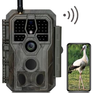 GardePro E8 Caméra de Chasse WiFi Antenne avec App 64MP 1296P H.264 Vidéo, Jusqu' 30m No Glow Infrarouge Vision Nocturne, Vitesse de Dclenchement 0,1s et Angle de Dtection 120°