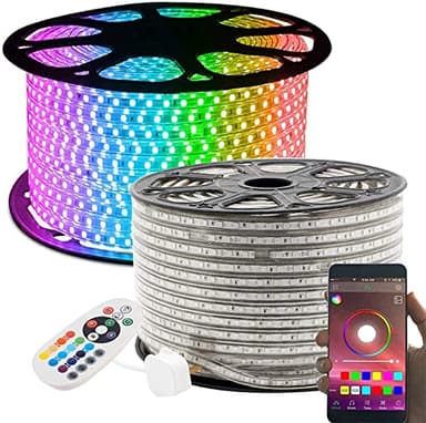 GreenSun Ruban à LED, étanche, 50m RGB Bande LED Lumineuses aux couleurs changeantes avec une télécommande Bluetooth à 24 Touches Pour Fête de Noël, Les Jardins, Maisons