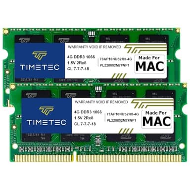 Timetec 8 Go KIT(2x4Go) Compatible pour Apple DDR3 1067MHz / 1066MHz PC3-8500 CL7 pour Mac Book, Mac Book Pro, iMac, Mac Mini (Late 2008, Early/Mid/Late 2009, Mid 2010) Mémoire SODIMM Mac RAM Upgrade