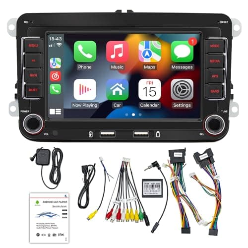 Autoradio Android 13 avec Carplay pour VW Golf 5 6 Polo Skoda Caddy T5 Passat, Radio 2 Din avec système de Navigation écran 7", avec Bluetooth/USB/FM/RDS, Support Mirror Link (1+32G)