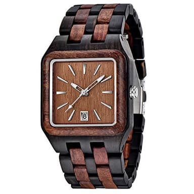Tiong Montre carrée à Quartz en Bois pour Homme - Bracelet en Bois réglable - Marron…