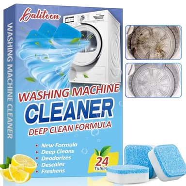 Nettoyant Lave-Linge, Pack de 24 Nettoyants pour Machine à Laver pour HE Top Load et Front Loader, Produit pour Nettoyer Machine à Laver, Nettoyage du Tambour Interne (1, Bleu)