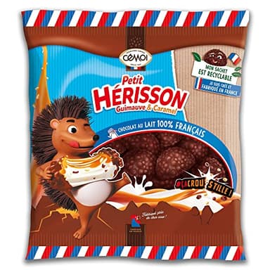 Cémoi Petit Hérisson Guimauve chocolat au lait au coeur fondant de Caramel et enrobé de billes et céréales croustillantes -Sachet de 160gr