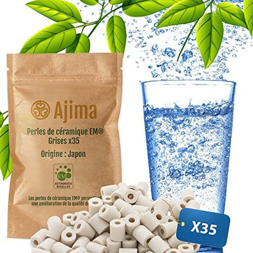 Ajima 35 Perles de Céramique Grises EM® Filtre à Eau Naturel pour Carafe Bouilloire Gourde Lave Linge Solution Filtrante Ecologique Anti Calcaire Purification Eau