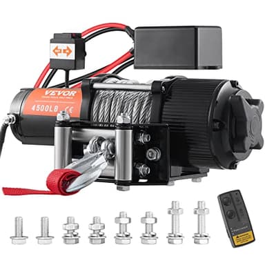 VEVOR Treuil Électrique 12 V 4500 lb 2041 kg​ avec Télécommande Sans Fil Treuil à Câble en Acier Étanchéité IP55 avec Contrôleur Filaire pour Traction Remorque Véhicules VTT SUV Camions Yachts Bateaux