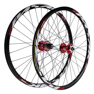 LYYCX AuroraXQ Paire de Roues VTT 26/27,5/29 Pouces, Roues de Vélo de Montagne Double Mur Alliage Frein à Disque 32H Roue de Vélo HG Hub Convient Aux pneus 7-12S et 1,25"-2,25"(Rouge,26")